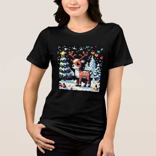 Weihnachts-Reindeer Winter Wonderland Pixel Art Tri-Blend Shirt (Vorderseite)