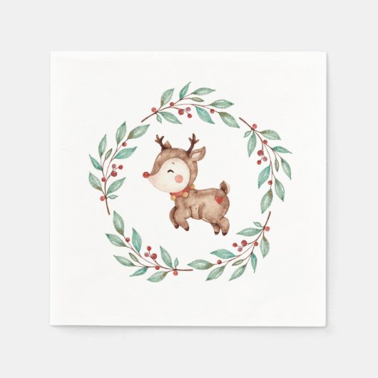 Weihnachts-Reindeer Wreath Serviette (Vorderseite)