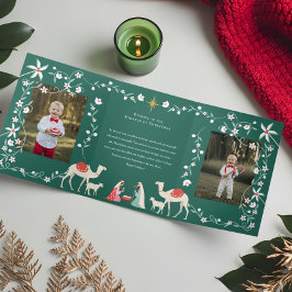 Weihnachts-Religiöse Krippe Familienszenario Foto Dreifach Gefaltete Urlaubskarte