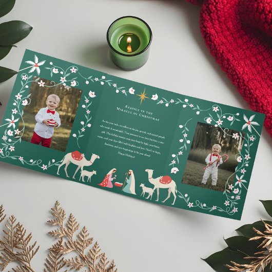 Weihnachts-Religiöse Krippe Familienszenario Foto Dreifach Gefaltete Urlaubskarte