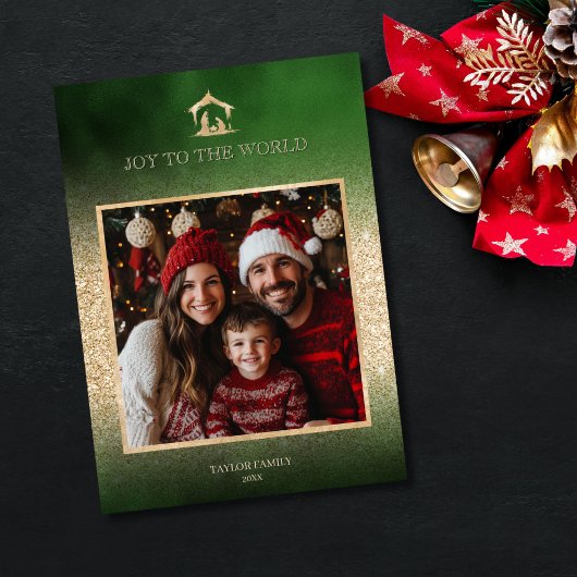 Weihnachts-Religiöse Krippe Familienszenario Foto Feiertagskarte