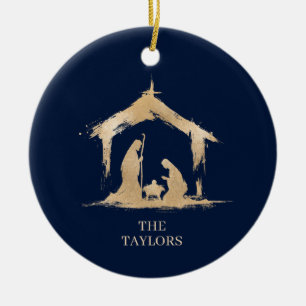 Weihnachts-Religiöse Krippe Familienszenario Foto Keramik Ornament