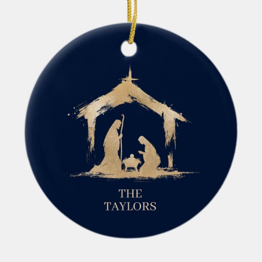 Weihnachts-Religiöse Krippe Familienszenario Foto Keramik Ornament (Vorne)