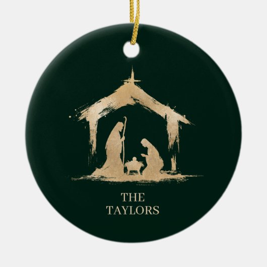 Weihnachts-Religiöse Krippe Familienszenario Foto Keramik Ornament (Vorne)