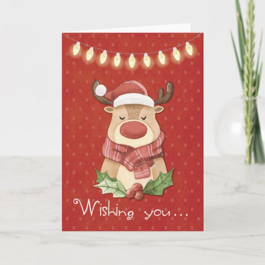 Weihnachts-Rentier auf Red Polka Dots Karte (Vorderseite)