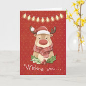 Weihnachts-Rentier auf Red Polka Dots Karte (Gelbe Blume)