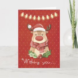 Weihnachts-Rentier auf Red Polka Dots Karte