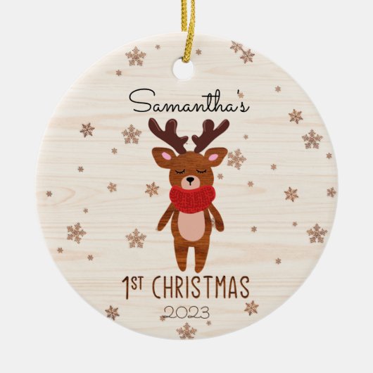 Weihnachts-Rentier-Baby Keramik Ornament (Vorne)