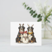 Weihnachts Rentier Bernese Mountain Hunde Feiertagspostkarte (Stehend Vorderseite)