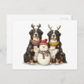 Weihnachts Rentier Bernese Mountain Hunde Feiertagspostkarte (Vorne/Hinten)