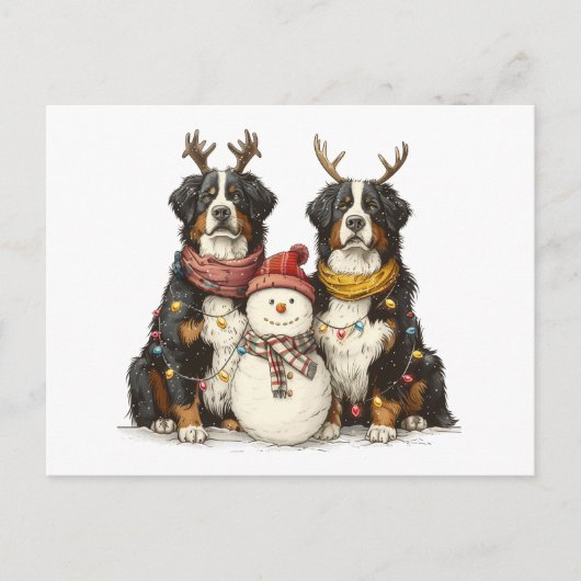 Weihnachts Rentier Bernese Mountain Hunde Feiertagspostkarte (Vorderseite)