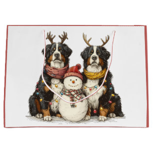 Weihnachts Rentier Bernese Mountain Hunde Große Geschenktüte