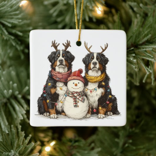 Weihnachts Rentier Bernese Mountain Hunde Keramikornament (Baum)