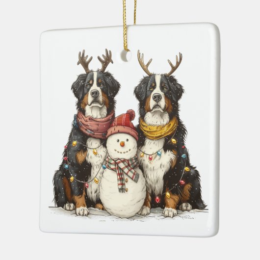 Weihnachts Rentier Bernese Mountain Hunde Keramikornament (Links)