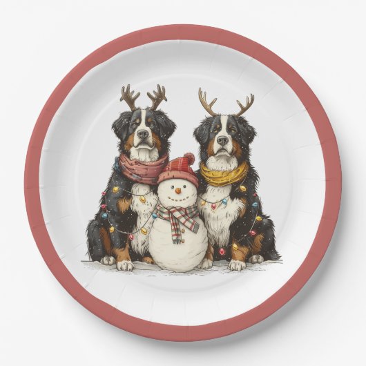 Weihnachts Rentier Bernese Mountain Hunde Pappteller (Vorderseite)