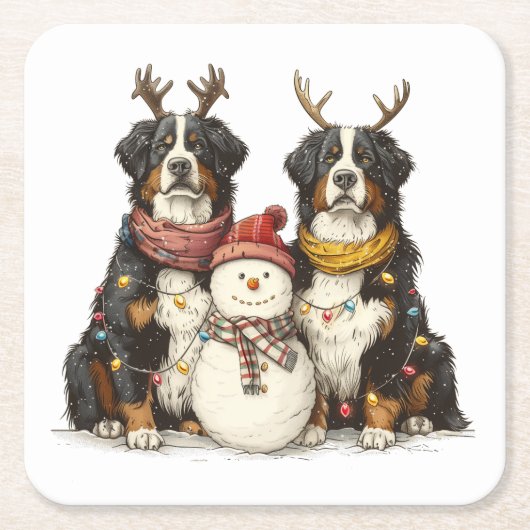 Weihnachts Rentier Bernese Mountain Hunde Rechteckiger Pappuntersetzer (Vorderseite)