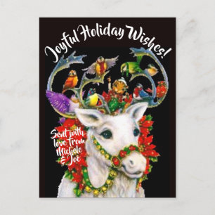 Weihnachts-Rentier, Birds Vintage Image Postcard Feiertagspostkarte