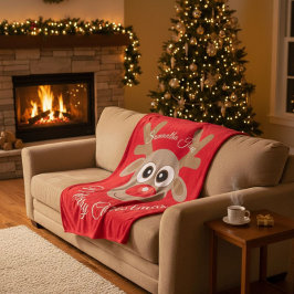 Weihnachts-Rentier-Cartoon mit dem Namen Red Scrip Fleecedecke