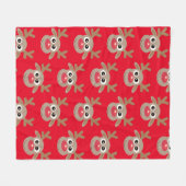 Weihnachts-Rentier-Cartoon-Muster-Fun Red Fleecedecke (Vorderseite (Horizontal))