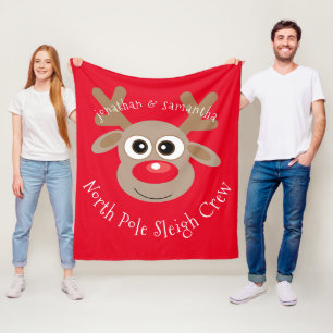 Weihnachts-Rentier-Cartoon namens Red Sleigh Crew Fleecedecke