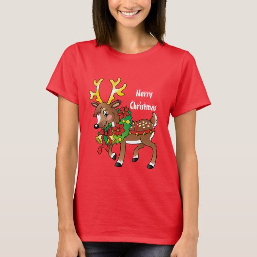 Weihnachts-Rentier-Cartoon T - Shirt (Vorderseite)