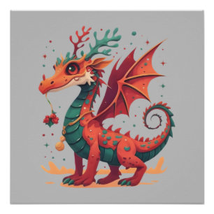 Weihnachts-Rentier-Drache Abstrakter Stil Cartoon Poster