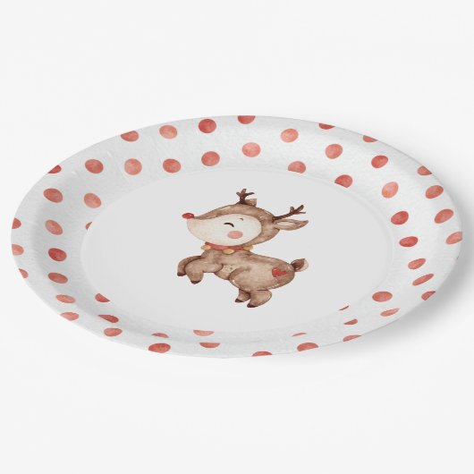 Weihnachts-Rentier-Erstgeburtspapierplatte Pappteller (Schrägansicht)