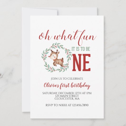 Weihnachts Rentier First Geburtstag Einladung (Vorderseite)