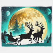 Weihnachts-Rentier Flight Vollmond Fleecedecke (Vorderseite (Horizontal))