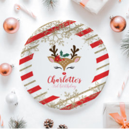 Weihnachts-Rentier Geburtstag Gold Schneeflocken S Pappteller