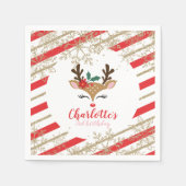 Weihnachts-Rentier Geburtstag Gold Schneeflocken S Serviette (Vorderseite)