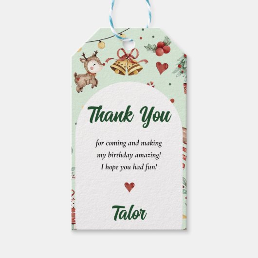 Weihnachts-Rentier-Geburtstagsparty Geschenkanhänger (Vorderseite)