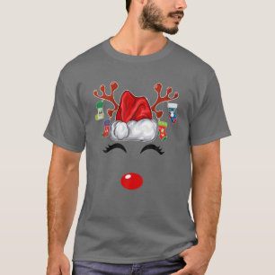 Weihnachts-Rentier-Gesicht Frauen Xmas Familie Mat T-Shirt