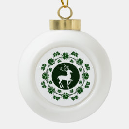 Weihnachts-Rentier Grüner Kranz Keramik Kugel-Ornament