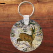 Weihnachts-Rentier im Winter-Forst Schnee Schlüsselanhänger (Vorderseite)