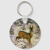 Weihnachts-Rentier im Winter-Forst Schnee Schlüsselanhänger (Rückseite)