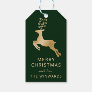 Weihnachts-Rentier in Grün und Gold Geschenkanhänger