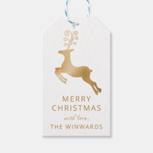 Weihnachts-Rentier in Weiß und Gold Geschenkanhänger