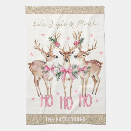 Weihnachts-Rentier Jingle & Mingle Personalisiert Geschirrtuch (Vertikal)