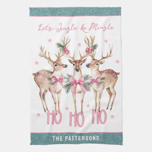 Weihnachts-Rentier Jingle & Mingle Personalisiert Geschirrtuch (Vertikal)