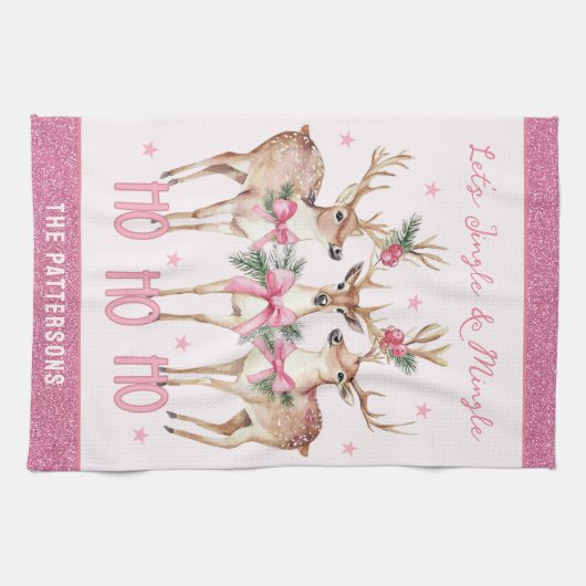 Weihnachts-Rentier Jingle & Mingle Personalisiert Geschirrtuch (Horizontal)