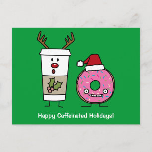 Weihnachts-Rentier-Kaffee und Santa Donut Feiertagspostkarte
