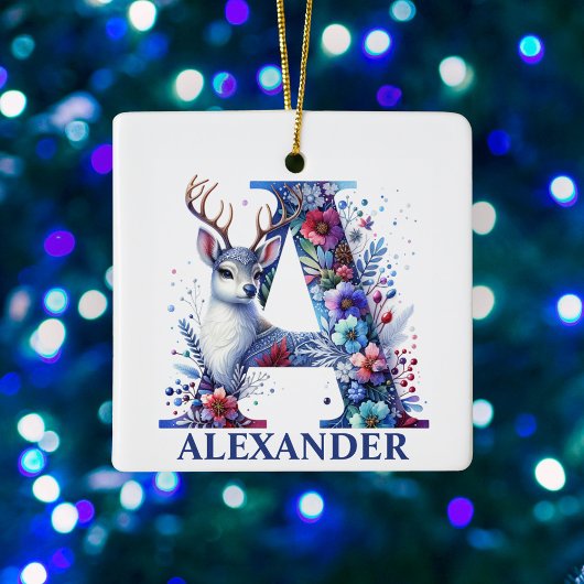 Weihnachts-Rentier-Letter-A-Monogramm-Individuelle Keramikornament