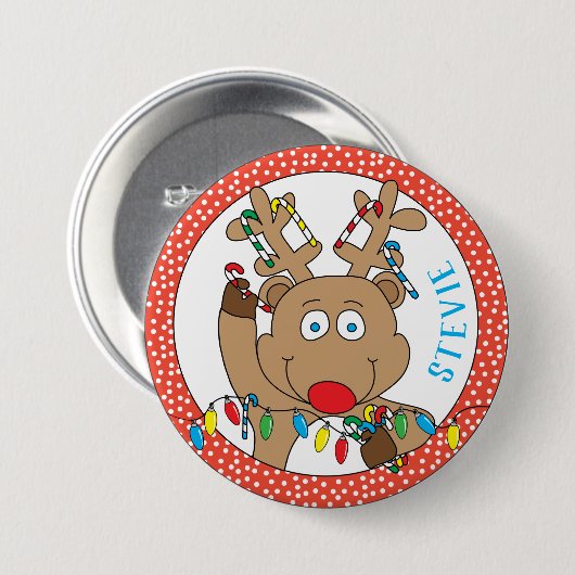 Weihnachts-Rentier-Lichter-Runde Button (Vorne & Hinten)