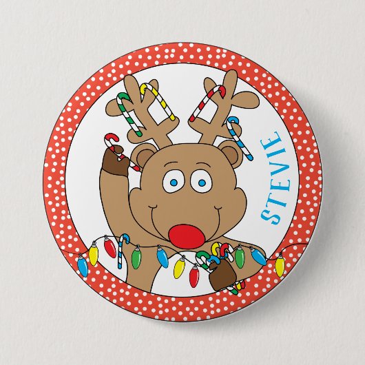 Weihnachts-Rentier-Lichter-Runde Button (Vorderseite)