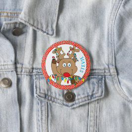 Weihnachts-Rentier-Lichter-Runde Button