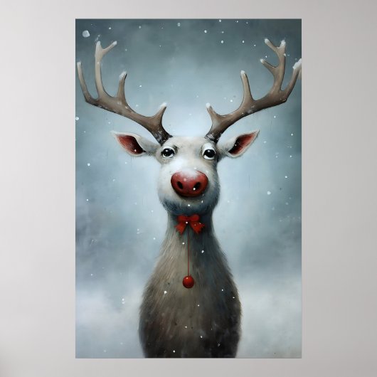 Weihnachts-Rentier-Malerei, Rustikale Winterwand Poster (Vorne)