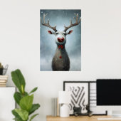 Weihnachts-Rentier-Malerei, Rustikale Winterwand Poster (Heimbüro)