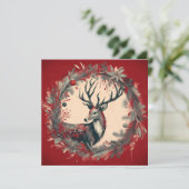 Weihnachts-Rentier mit Holiday Wreath Feiertagskarte (Stehend Vorderseite)
