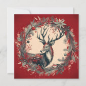 Weihnachts-Rentier mit Holiday Wreath Feiertagskarte (Vorderseite)